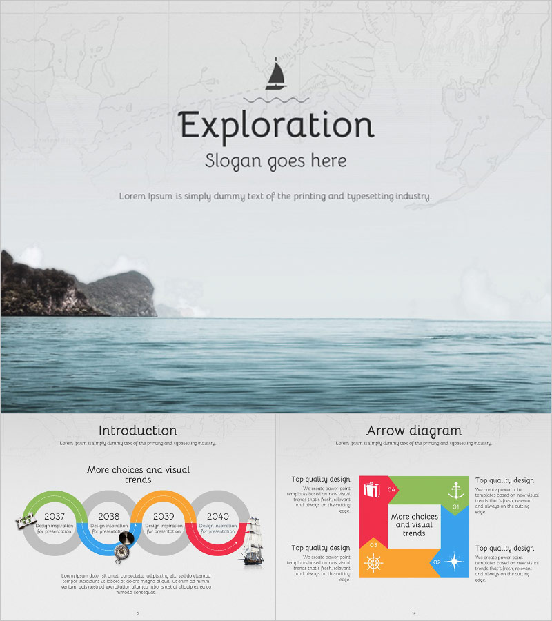 탐험 나침반 항해 애니메이션 PPT 템플릿 – 항해의 매력을 담은 동적 디자인