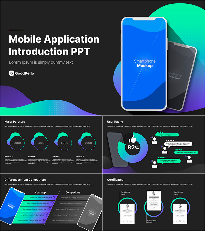 스마트 모바일 앱 비즈니스 소개 PPT 템플릿 – 세련된 디자인과 효율적인 구성