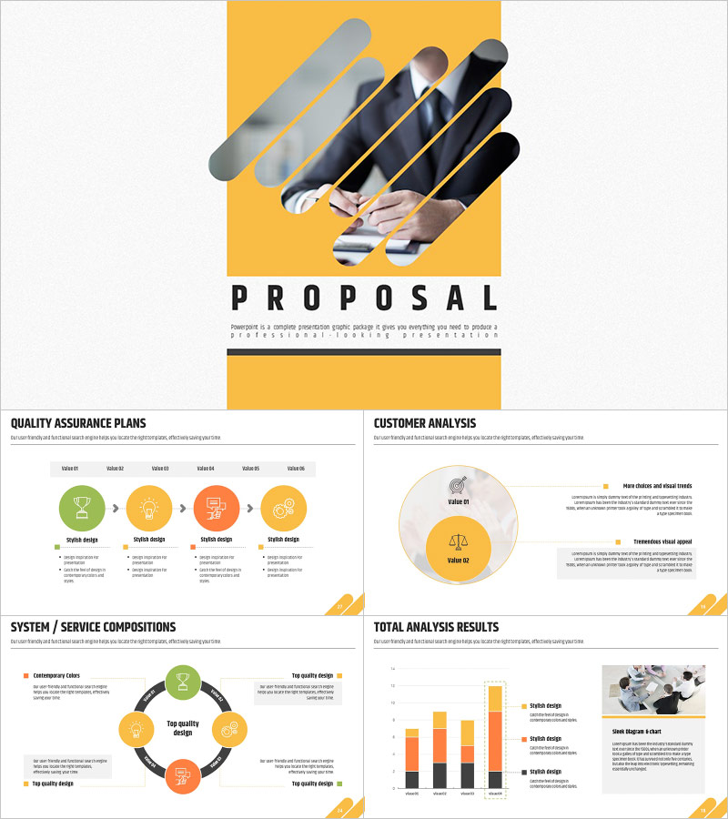 Business Proposal Strategy PPT Template – Modern Design with Diagonal Patterns