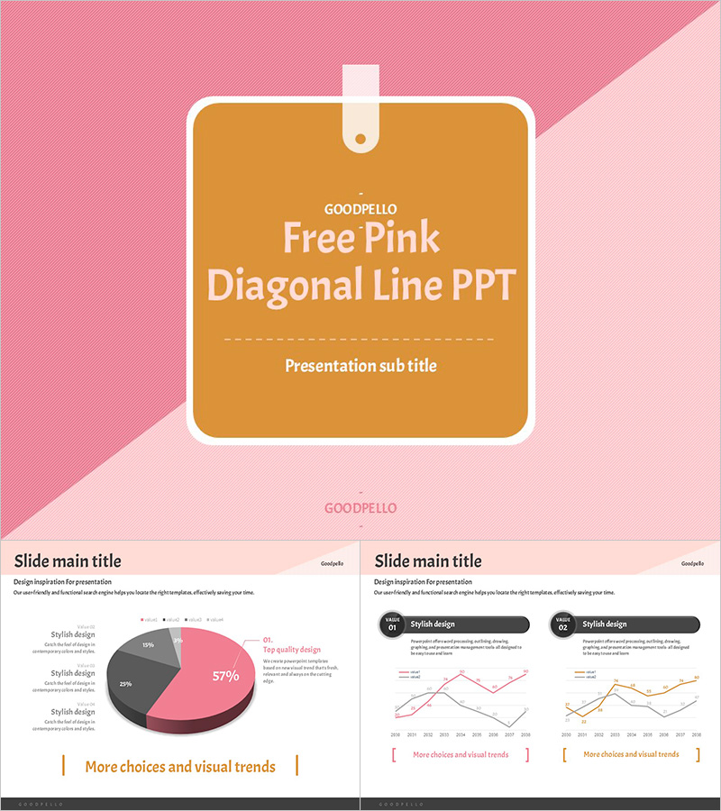 세련된 디자인의 핑크 사선 무료 PPT