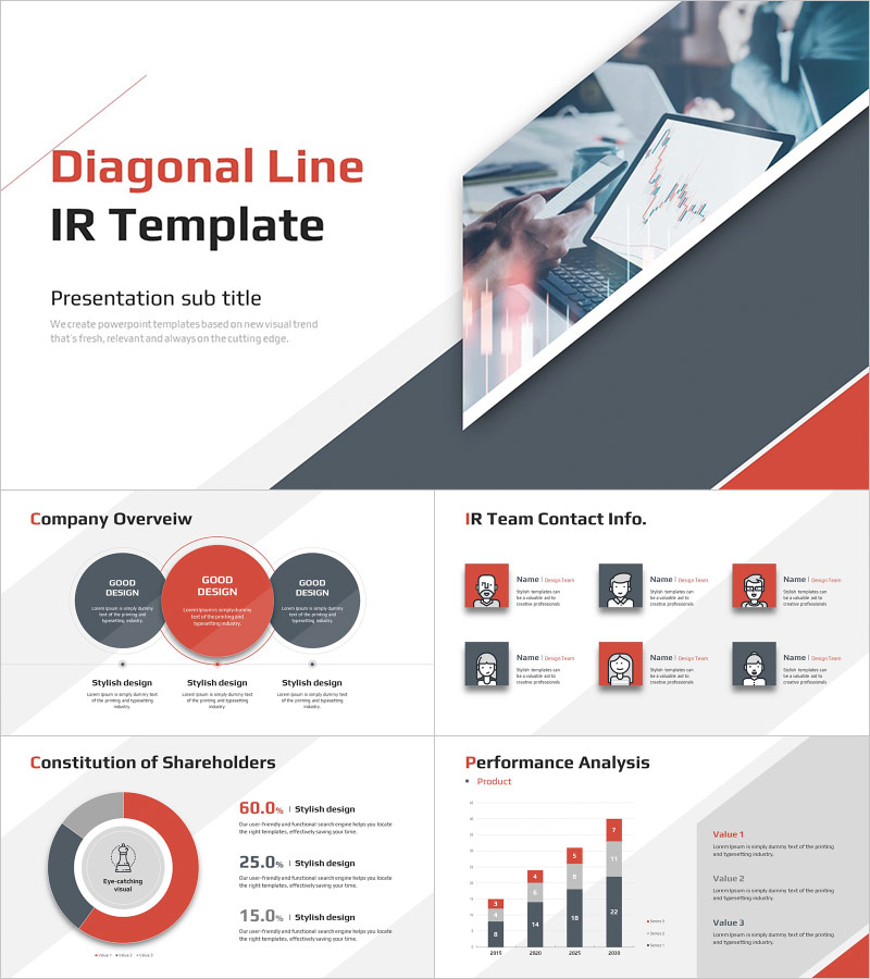 Diagonal Line IR PowerPoint Template – Sleek Design for Effective Fundraising
