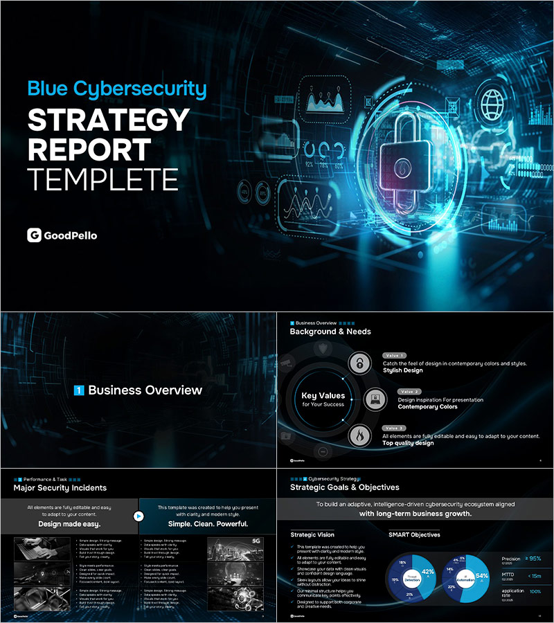 Blue Cyber Security Business Report Template – Sleek Design for Effective Information Delivery