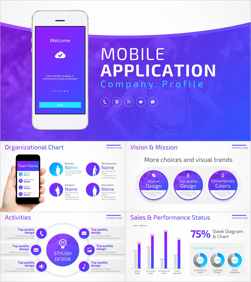 Mobile Application Company Profile PPT Template – Sleek Design and Practical Layout