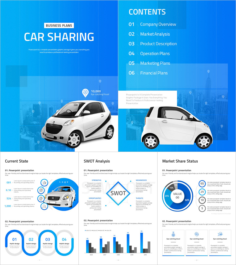 Vertical Car Sharing Business Plan PowerPoint Template – A Professional and Visually Appealing Design