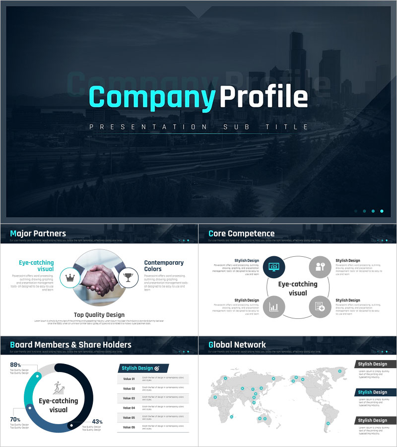 회사를 소개하는 블루 PPT 템플릿 – 청록색의 세련된 디자인