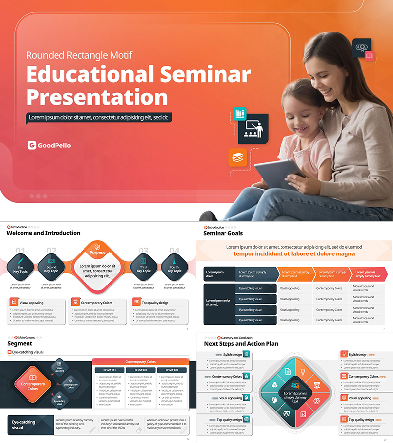 Rounded Edu Class PowerPoint Template – Rounded Rectangle Motif Design