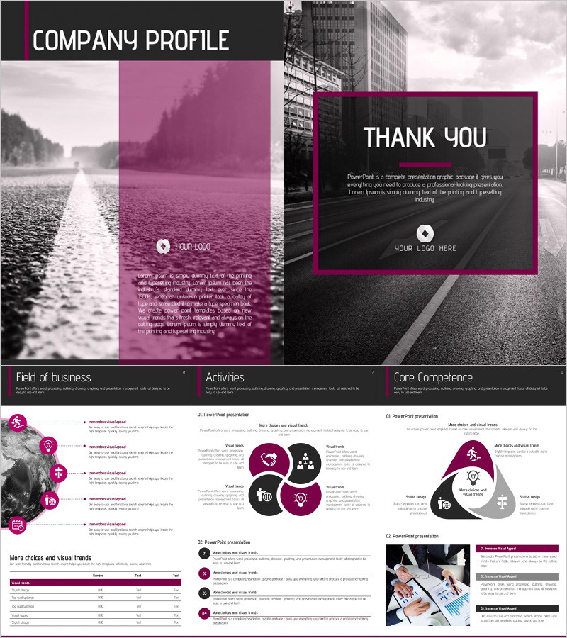 Vertical Road Company Profile PPT Template – Modern Design and Practicality