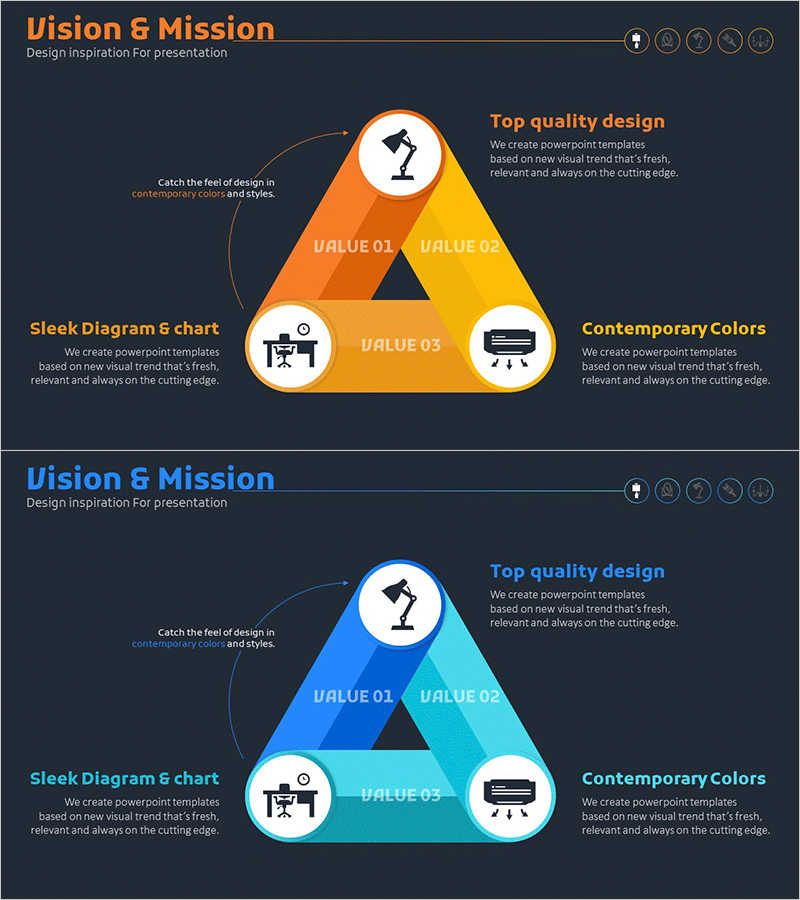 삼각 연결 영역 다이어그램 – 회사 비전 및 전략