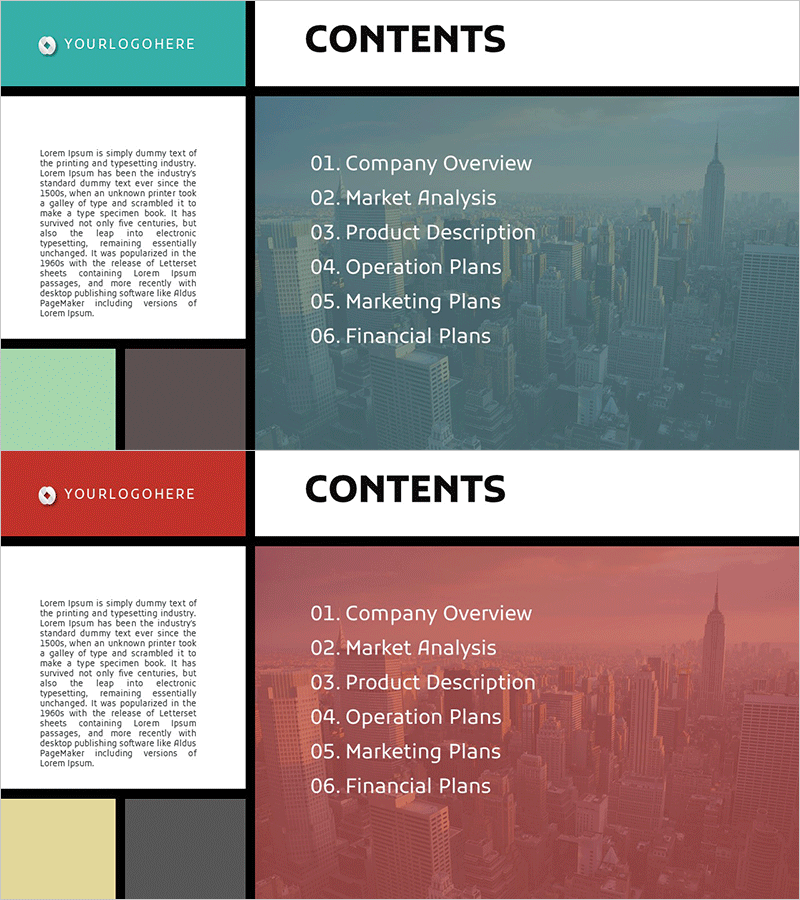 몬드리안 패턴 테마 사업계획서 템플릿 목차