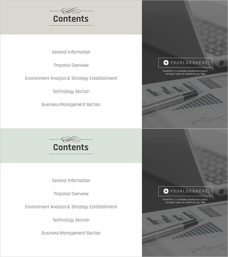 비즈니스 클래식 테마 제안서 목차 슬라이드