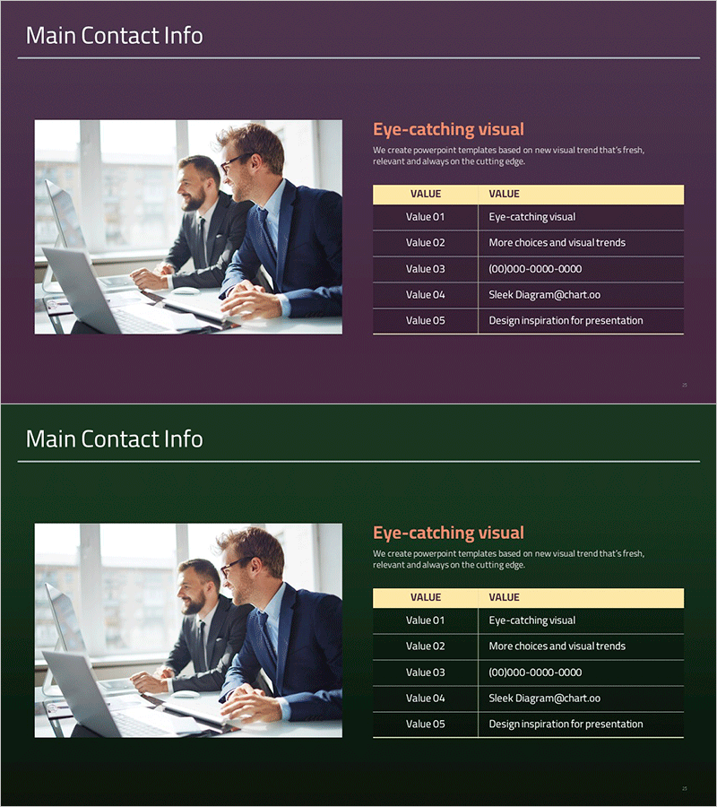 회사 프로필 정리 테이블 – 전문성을 강조한 디자인