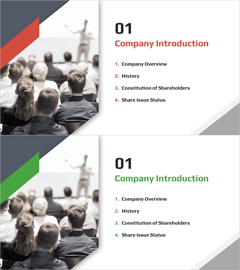 사선 테마 IR 템플릿 간지 – 기업 소개 슬라이드