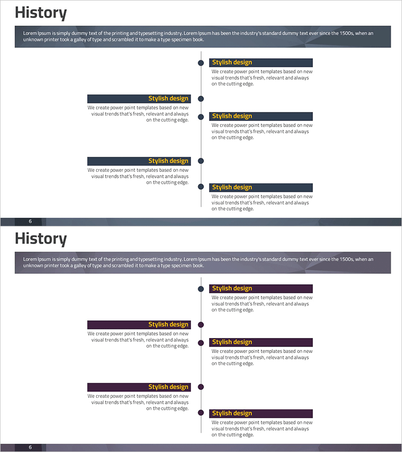 모던 테마 연혁 슬라이드 – 회사의 여정을 시각화하다