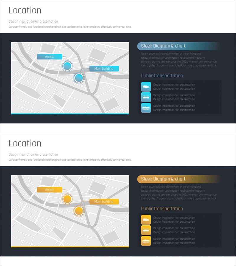 위치 정보를 효과적으로 표현하는 지도 슬라이드 - 실용성과 시각적 매력