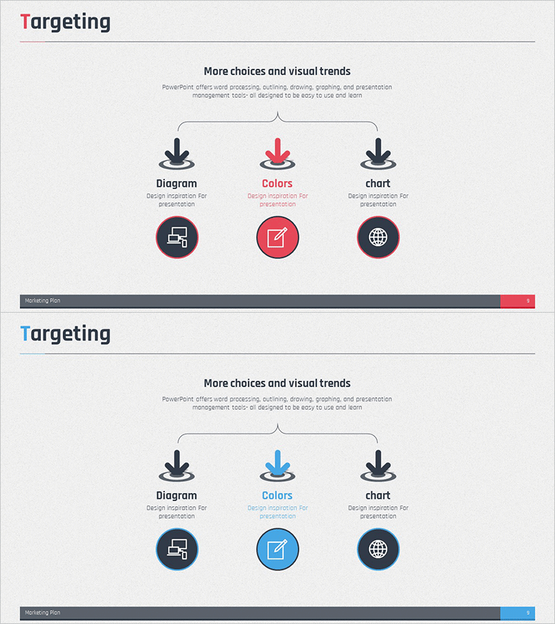 타겟 화살표 폐쇄 다이어그램 – 사업 비전과 전략을 강조하는 슬라이드