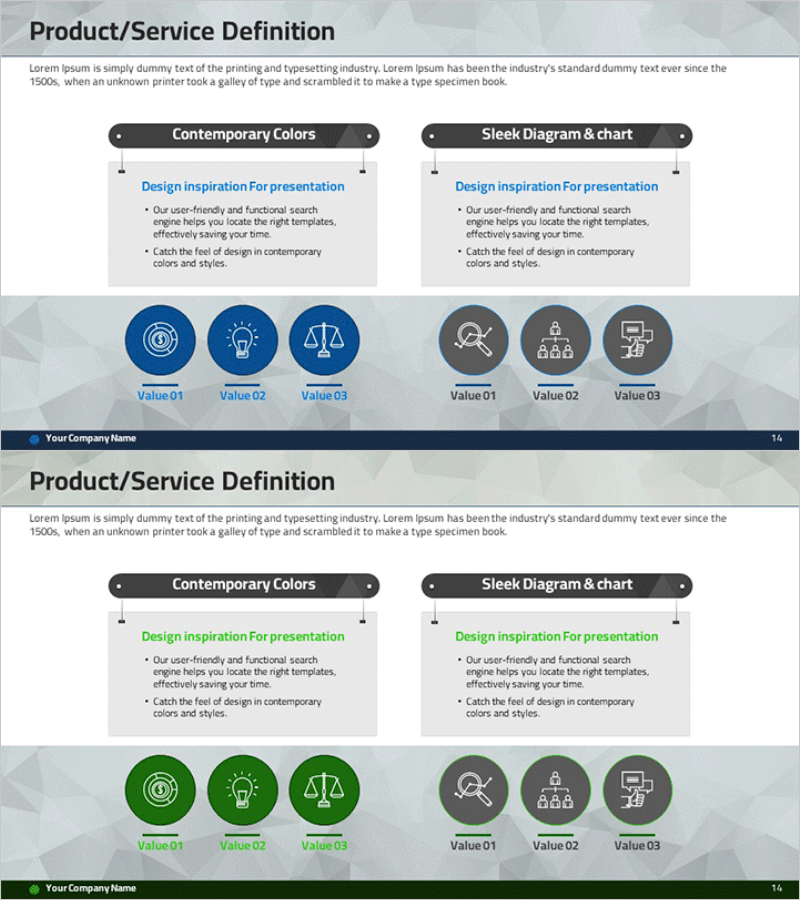 상품/서비스 비교 분석 슬라이드 – 명확한 시각적 구조