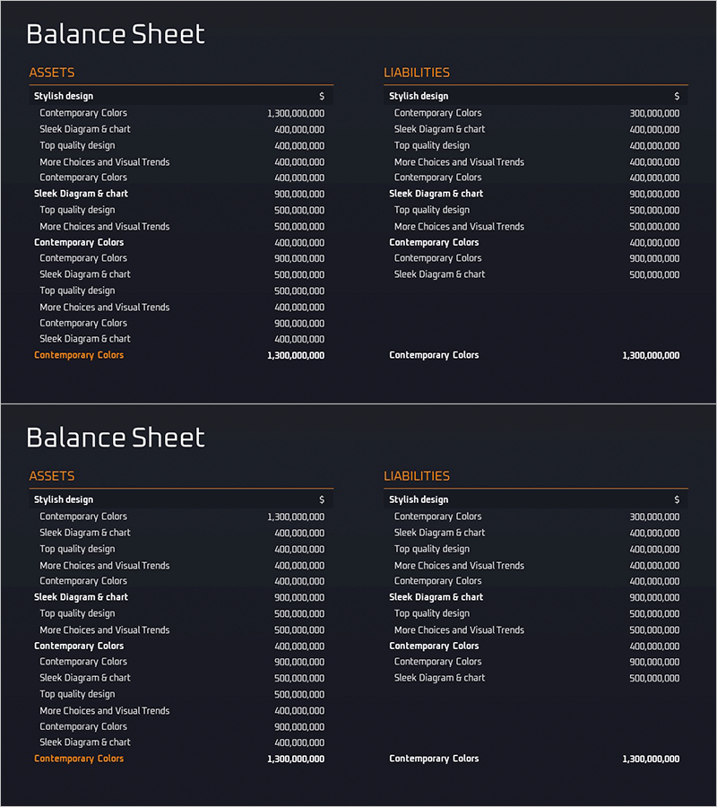 자산 및 부채 계산 테이블 – 재무 관리에 최적화