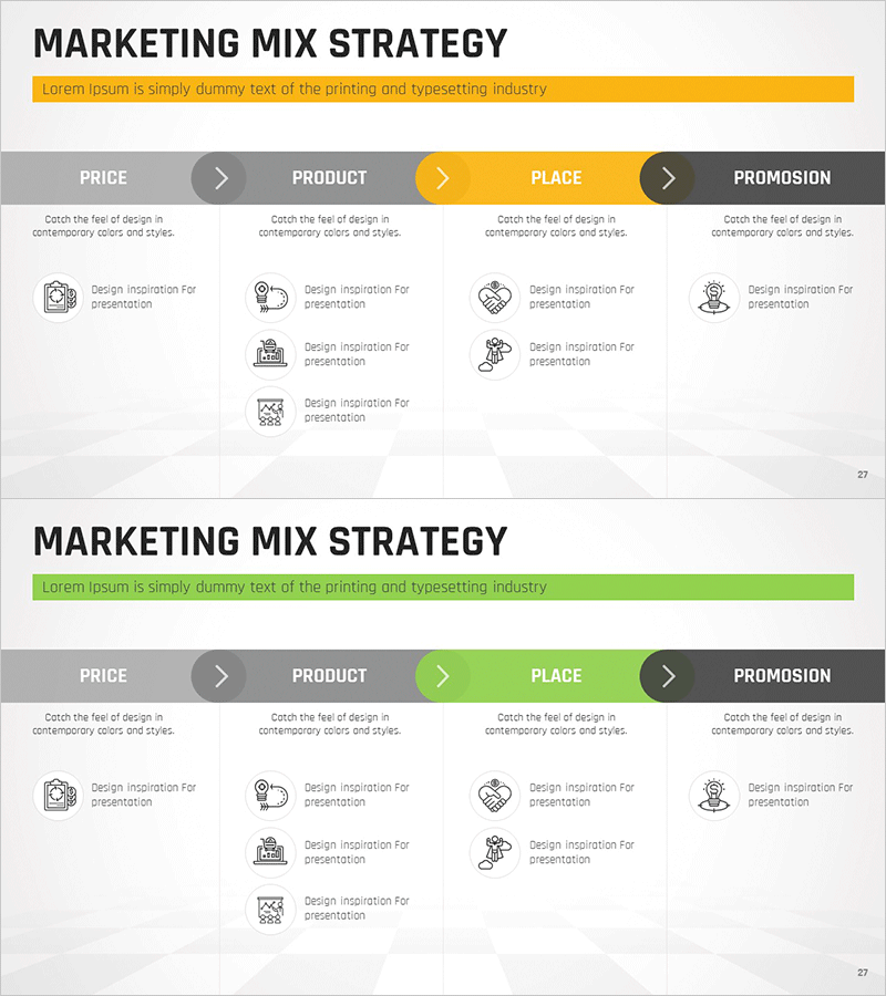 마케팅 믹스 4P 선형 다이어그램