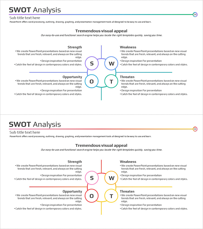 SWOT 분석 다이어그램 – 시장 기회와 위협 파악