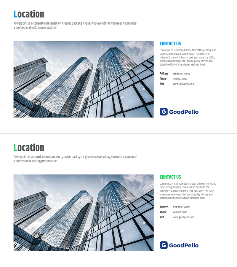 회사 위치 정보 요약 슬라이드 - 전문적인 모습