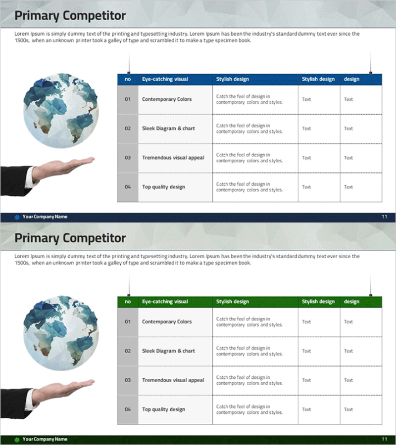 글로벌 경쟁시장 분석 테이블 - 시장 조사에 최적화된 다이어그램