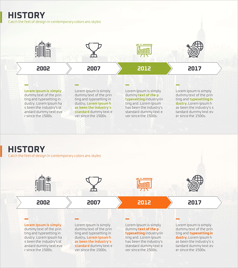 히스토리 아이콘 다이어그램 – 성장과 발전