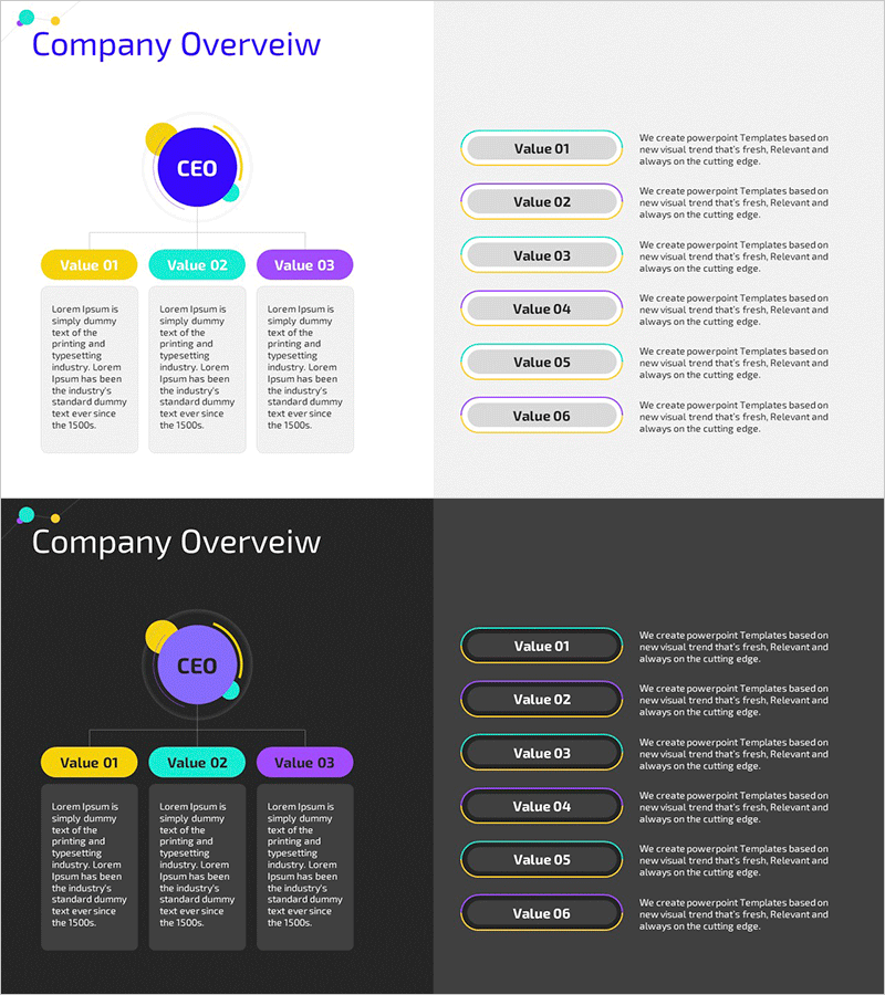 컬러풀 회사 조직도 다이어그램 – 사업 비전과 전략