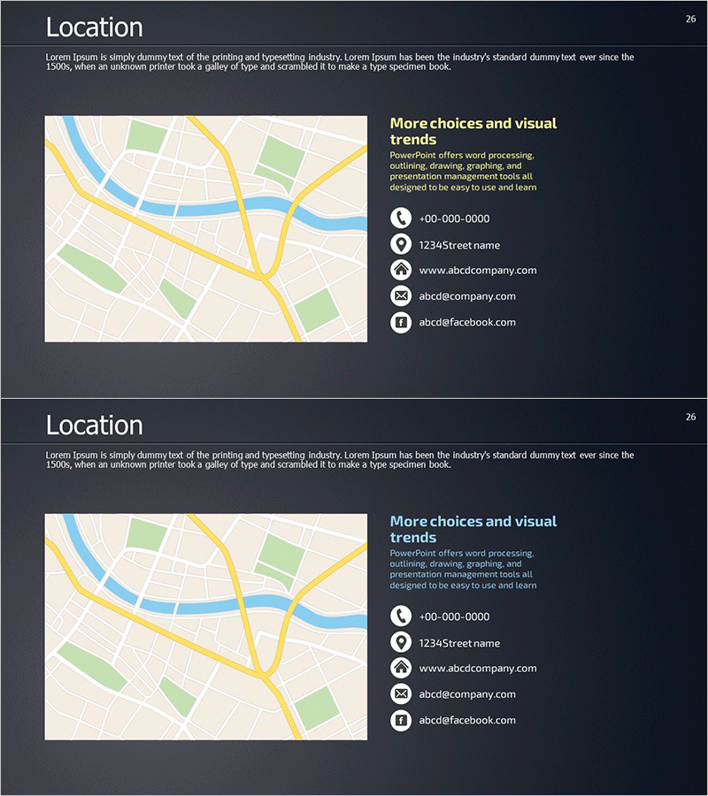 회사 지도 & 프로필 슬라이드 – 기업 소개를 위한 최적화