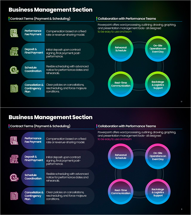 비즈니스 관리 섹션 – 계약 조건 및 협업