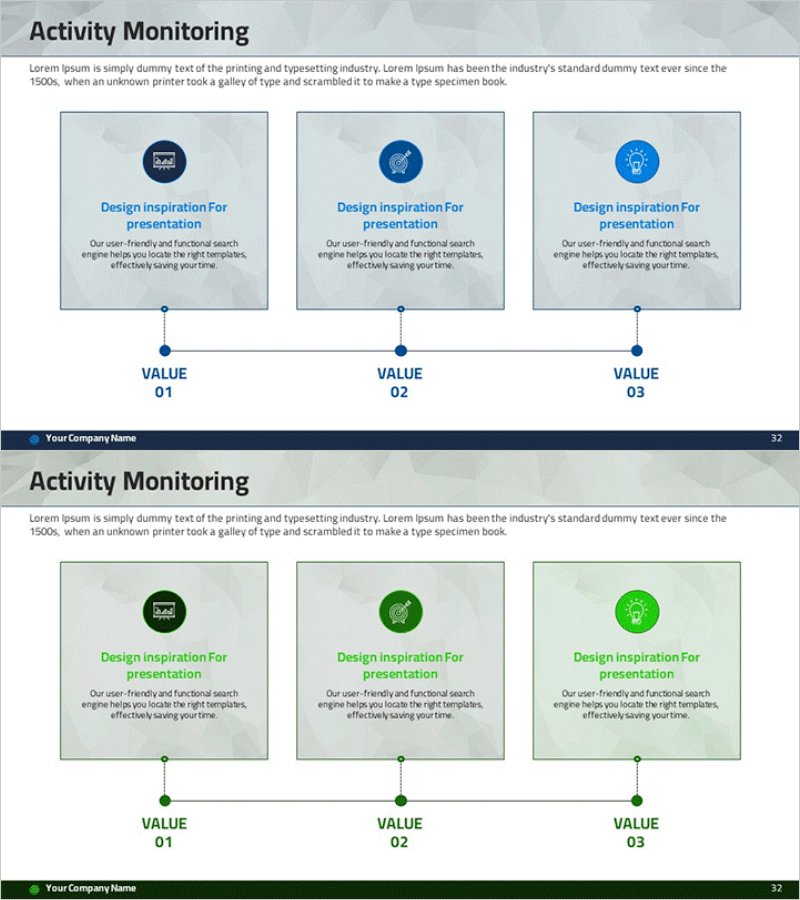 마케팅 서비스 활동 분야 슬라이드 – 추진 계획 시각화