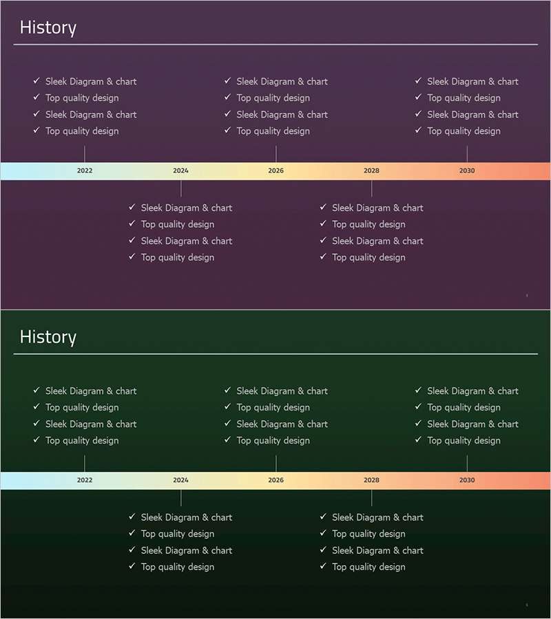 그라데이션 연혁 다이어그램 – 회사의 역사를 시각적으로 표현