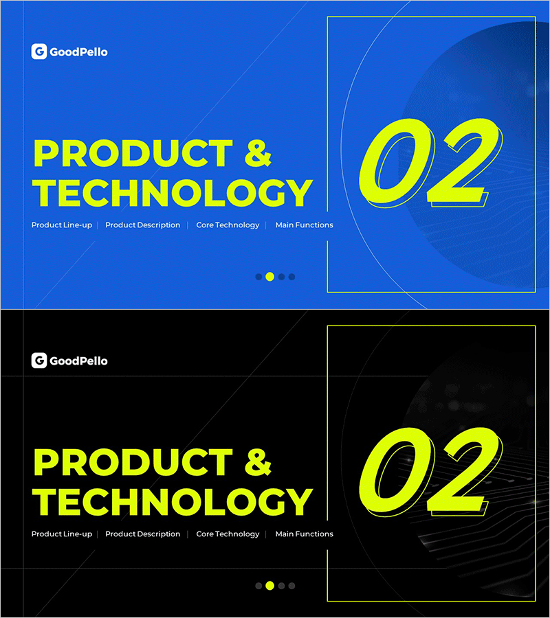 서비스 및 기술을 강조한 레이아웃 제품 소개 템플릿