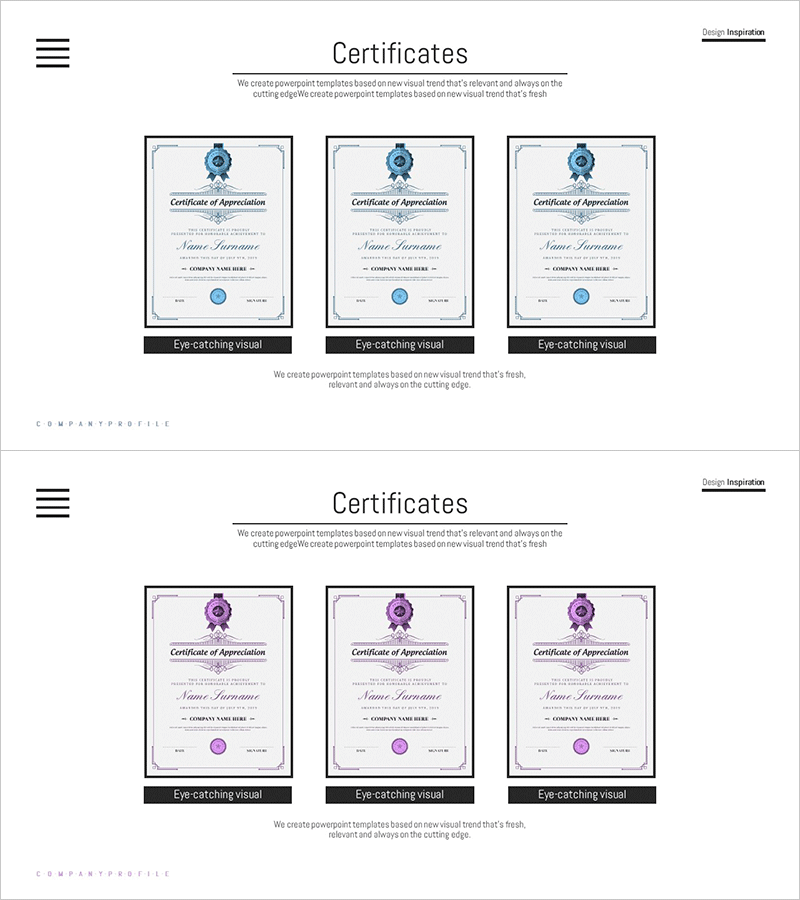 주요 수상경력과 성과를 담은 다이어그램 슬라이드