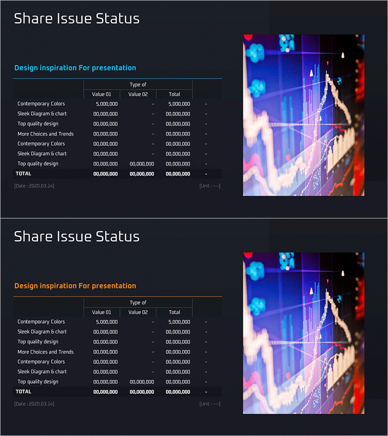 주식 유통 및 시장 분석표 슬라이드