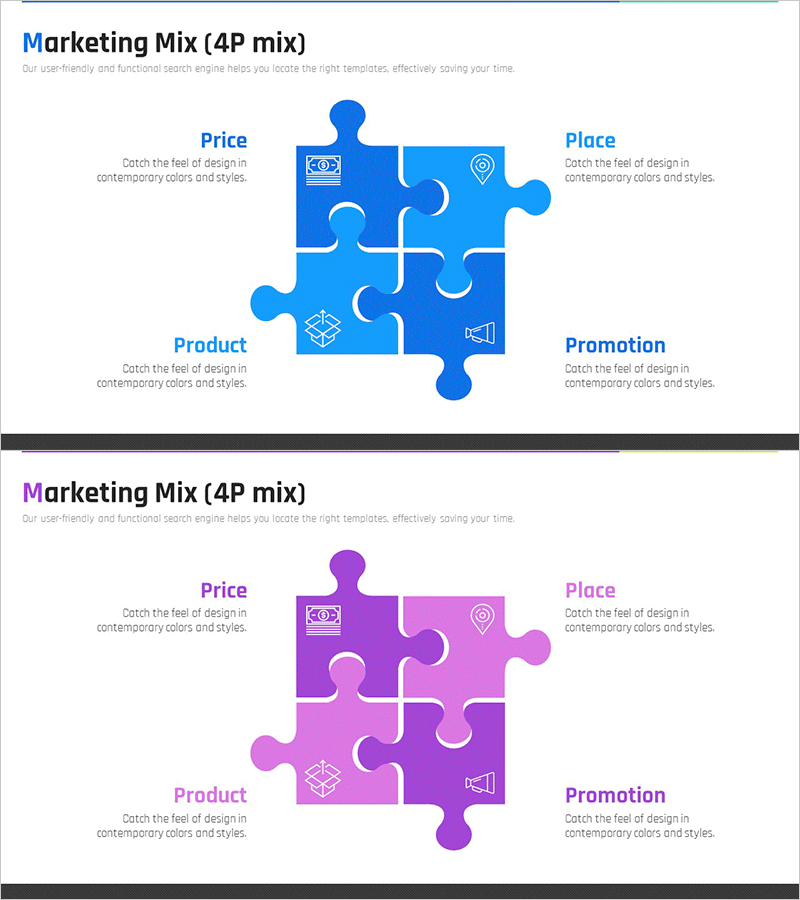 마케팅 믹스 4P 퍼즐 다이어그램 – 효과적인 프로모션 전략