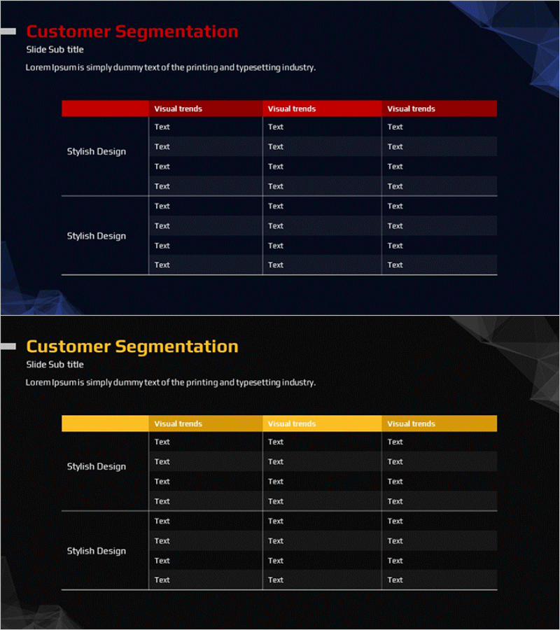 고객 세분화 분석 테이블 슬라이드