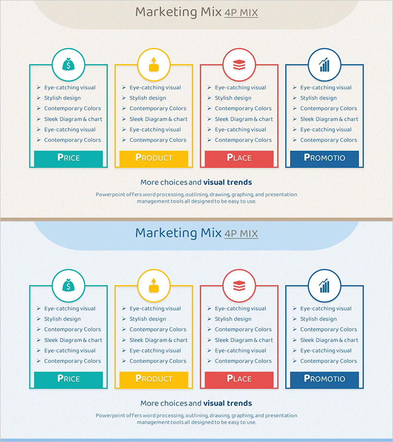 4P 마케팅 믹스 사각 다이어그램 슬라이드 템플릿