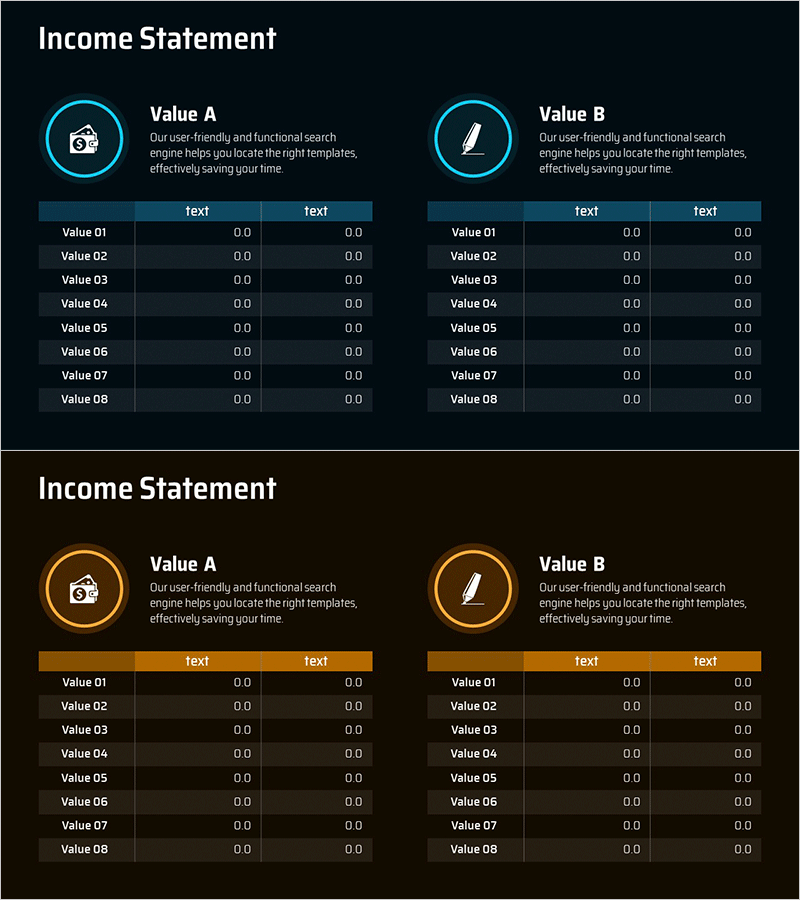 손익계산서 테이블표 - 재무성과 시각화