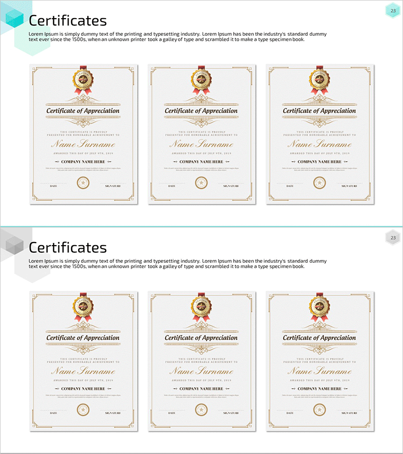 수상 경력 인증서 정리 슬라이드 – 인증과 성취를 시각화