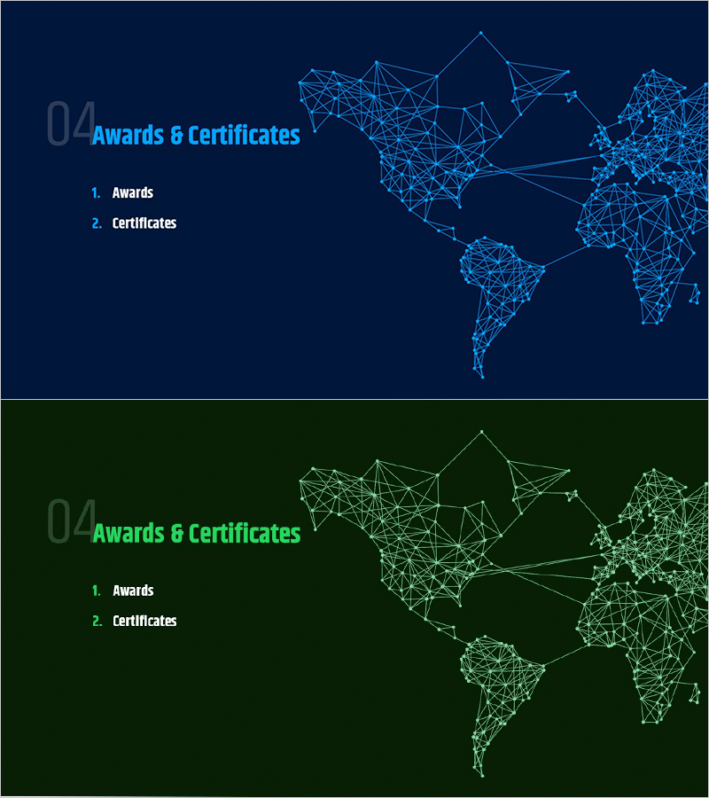 세계적인 기업 회사소개서 템플릿 간지 – 수상 및 인증 섹션