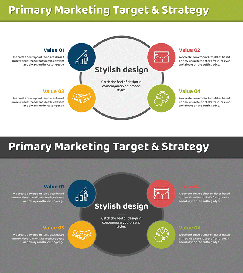 원형 연결 다이어그램으로 마케팅 전략 소개