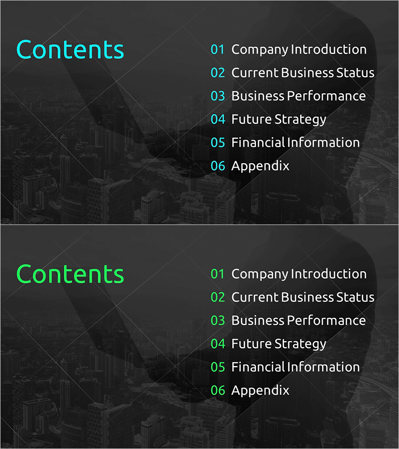 모던 IR 템플릿 목차 – 기업 전략과 성장