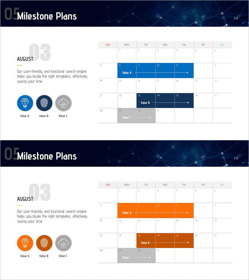 마일스톤 기획 일정표 – 사업 추진 전략 및 다이어그램