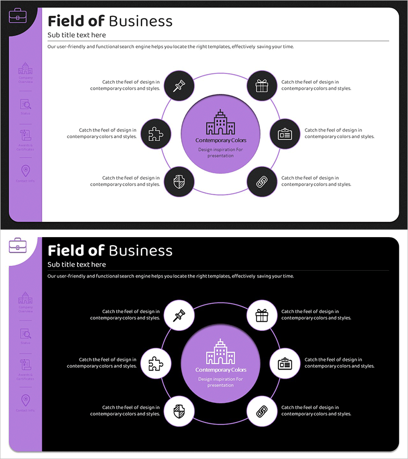 원형 클러스터 연결 다이어그램 – 사업 분야 소개