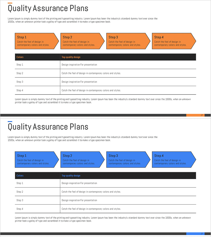 품질 보증 계획을 위한 단계별 슬라이드