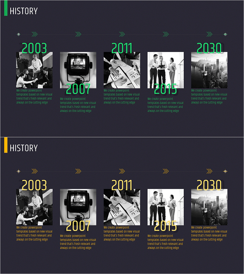 기업 연혁 소개 슬라이드 – 흐름과 클러스터