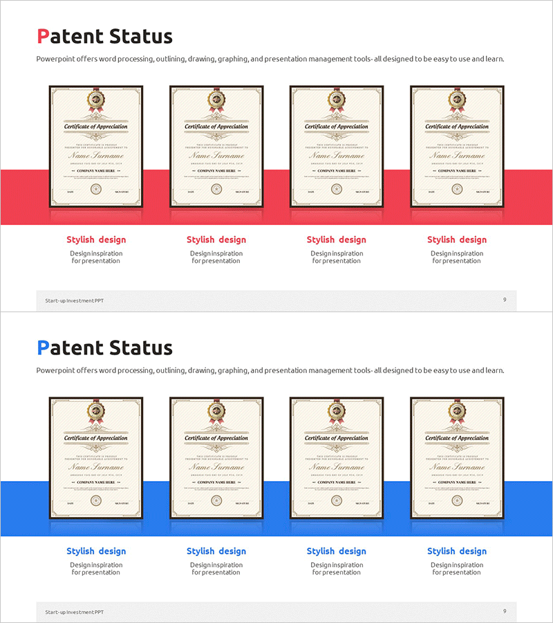 기술 보호 및 법적 인증 슬라이드 – 전문성과 신뢰의 시각화
