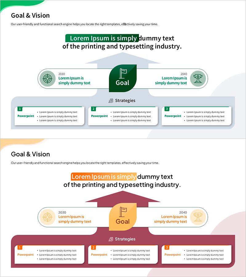 목표 및 비전 슬라이드 템플릿 – 전략과 비전 전달