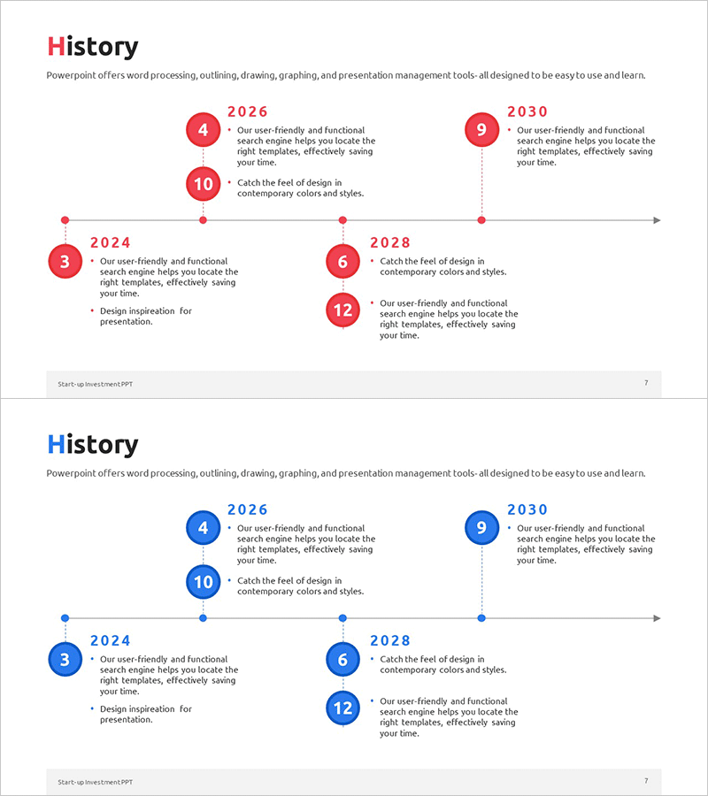 역대 히스토리 소개 다이어그램 – 비즈니스 성장과 발전