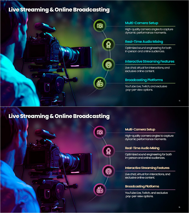 온라인 방송 및 실시간 스트리밍을 시각화한 템플릿